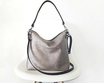 Sac hobo gris de taille moyenne, sac bandoulière, sac à bandoulière, sac de style hobo, sac hobo ample, sac fourre-tout décontracté, sac de tous les jours, sac à main, cadeau