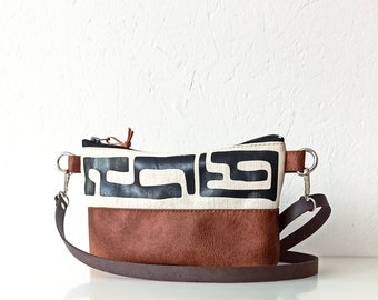 Small crossbody bag, Crossbody purse, Kuba print, Canvas and leather, Everyday bag, African print bag, Small canvas purse