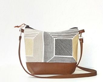 Geometric Print Crossbody bag, Yellow and grey, Crossbody purse, Everyday Purse, Cross body bag, Handbag