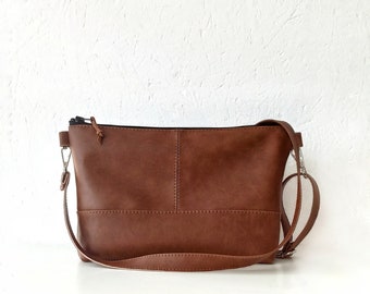 Vegan leather crossbody bag, Brown crossbody purse,Minimalist bag, Medium leather handbag, Shoulder bag, Everyday purse, Women's handbag
