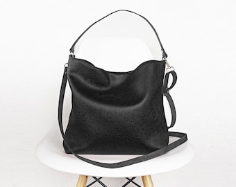 Black Leather Bag, Studs, Rivets, Crossbody, Adjustable