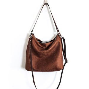 Sac hobo marron, Grand sac hobo bandoulière, Cuir végétalien, Sac à bandoulière, Marron cognac, Sac seau, Sac à main hobo à fermeture éclair