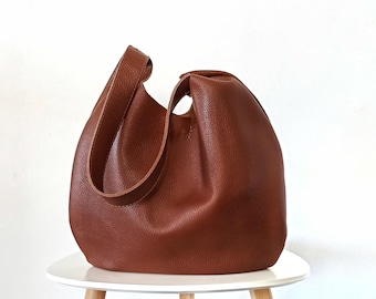 Leather Hobo Bag, Brown Shoulder Slouchy Purse