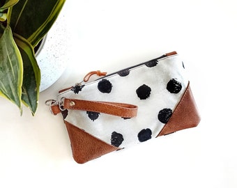 Wristlet wallet, Wristlet purse, Polka dot, Vegan leather wristlet, Clutch purse, black and white, Smartphone purse, Casual wrist wallet