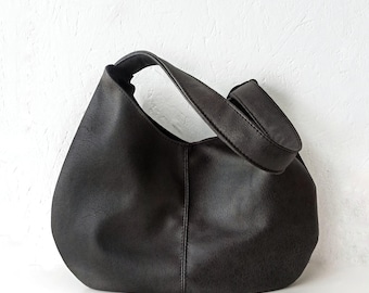 Minimalist Vegan Leather Hobo Bag: Black Slouchy Shoulder Purse