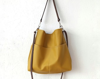 Senfgelbe Hobo Tasche, Große Schultertasche, Hobo Tasche aus Veganem Leder, Crossbody Tasche, Große Hobo Geldbörse, Damenhandtasche