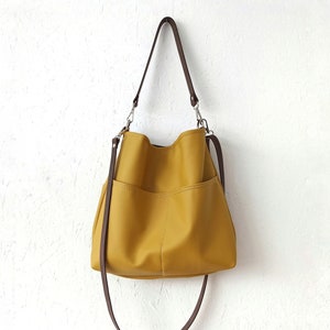 Sac hobo jaune moutarde, grand sac à bandoulière, sac hobo en cuir végétalien, sac à bandoulière, grand sac hobo, sac à main pour femme