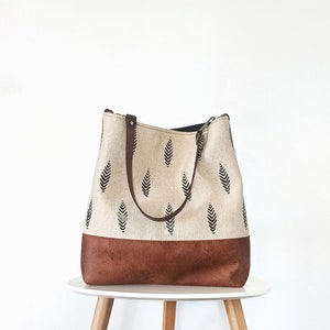 Large hobo bag, Slouchy hobo purse, Neutral color bag, Canvas hobo purse with leather strap, Women shoulder bag