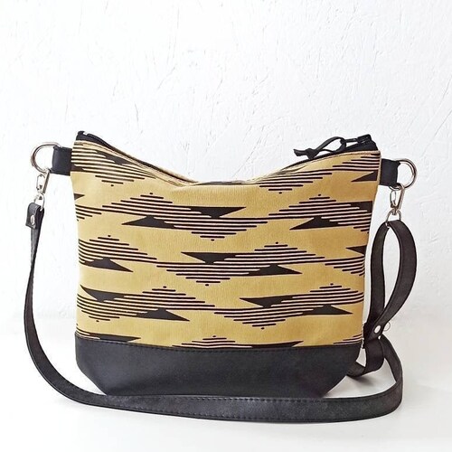 Geometric Print Crossbody Leather Bag Crossbody Purse Black Etsy
