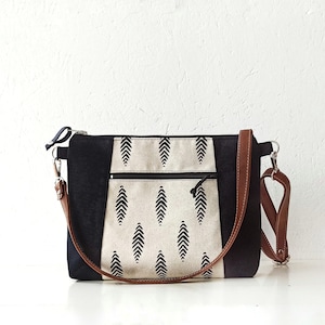 Black Canvas Crossbody bag: Large Shoulder Boho Purse image 5