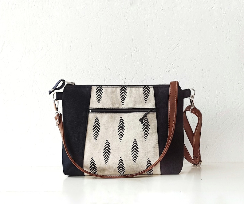 Black Canvas Crossbody bag: Large Shoulder Boho Purse image 5