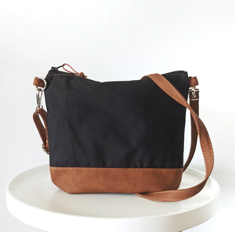 Large Canvas and Vegan Leather Crossbody Bag Crossbody Purse Etsy