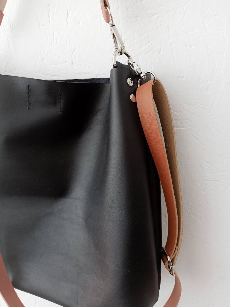 Leather hobo crossbody bag, Crossbody purse, Genuine leather, Black crossbody bag, Leather purse, Minimalist bag, Leather handbag, Hobo image 4