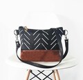 Geometric Print Crossbody Bag, Vegan Leather Small Shoulder Purse, Black & Brown Boho bag product logo