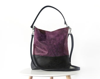 Crossbody hobo bag , Vegan leather hobo purse, Medium size, Dark purple, Shoulder bag, Minimalist handbag, Mother's day gift, Casual bag