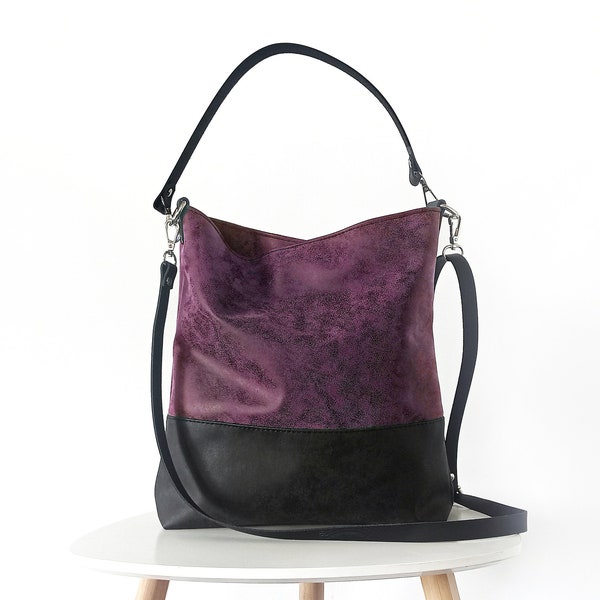 Crossbody hobo bag , Vegan leather hobo purse, Medium size, Dark purple, Shoulder bag, Minimalist handbag, Mother's day gift, Casual bag