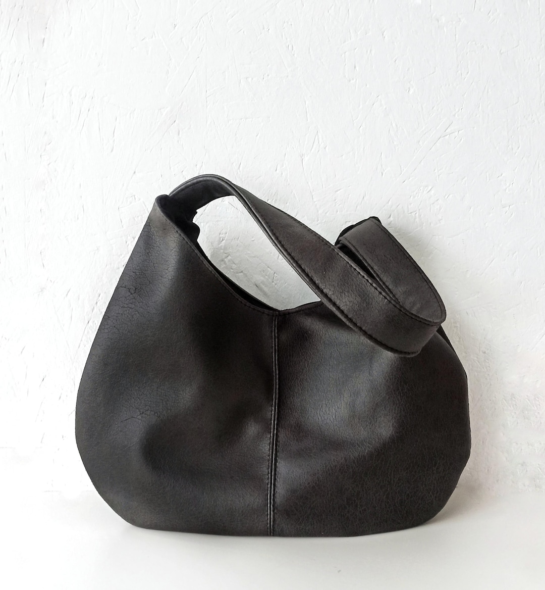 Minimalist Vegan Leather Hobo Bag: Black Slouchy Shoulder Purse - Etsy