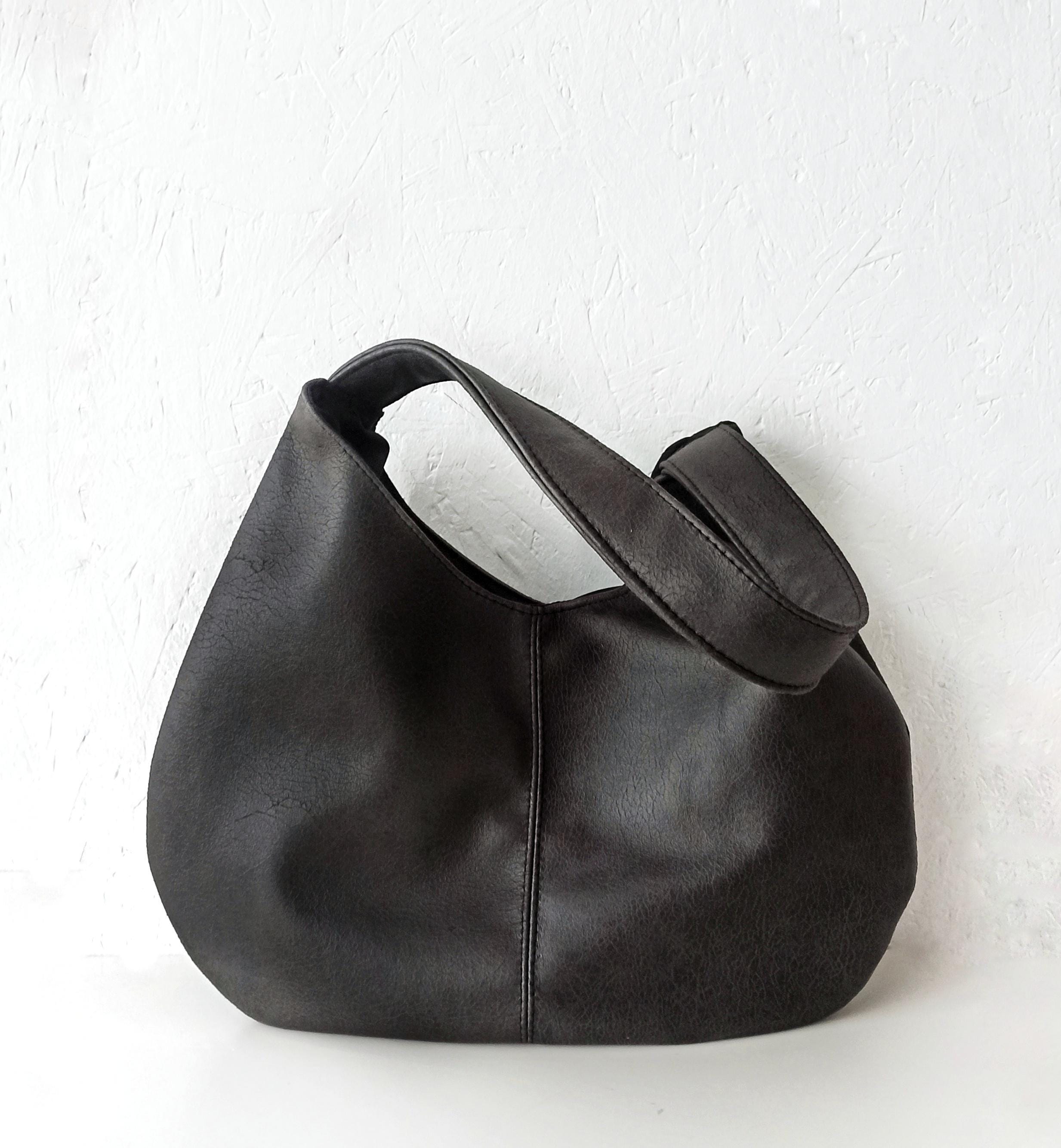 Minimalist Vegan Leather Hobo Bag: Black Slouchy Shoulder Purse - Etsy
