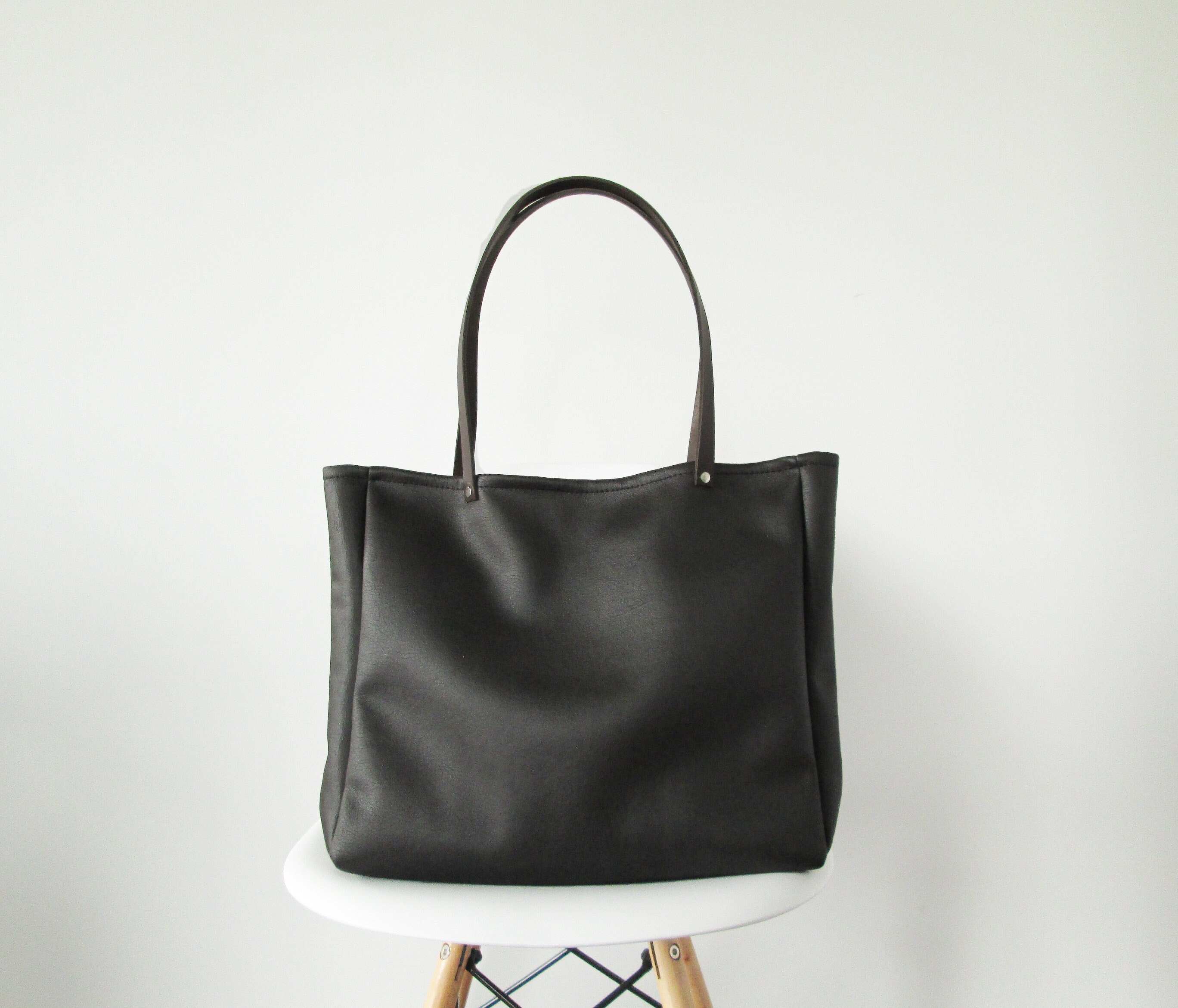 ★BLACKUP★ Vegan Leather Tote Bag Black P00000EG 61j5EkJwJDL._UY900_.jpg
