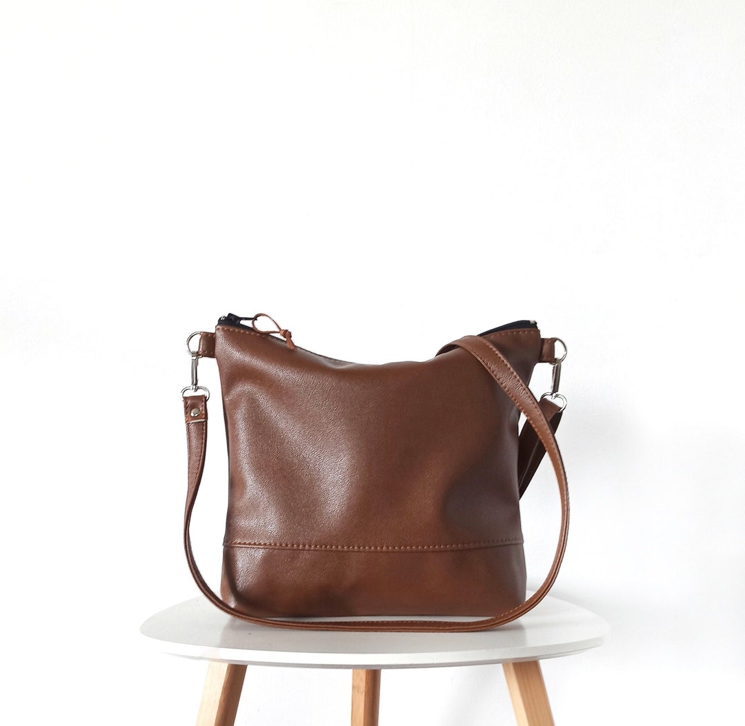 Brown Crossbody Bag, Vegan Leather Crossbody Purse, Minimalist Bag ...