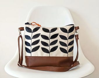 Women's crossbody purse, Medium canvas & vegan leather bag, Neutral shoulder bag