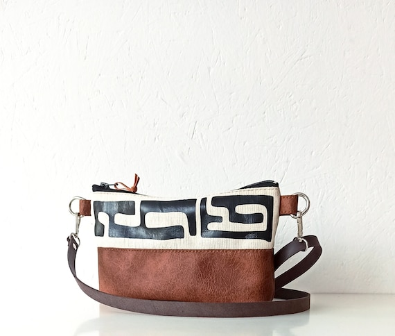 Small crossbody bag, Crossbody purse, Kuba print, Canvas and leather, Everyday bag, African print bag, Small canvas purse