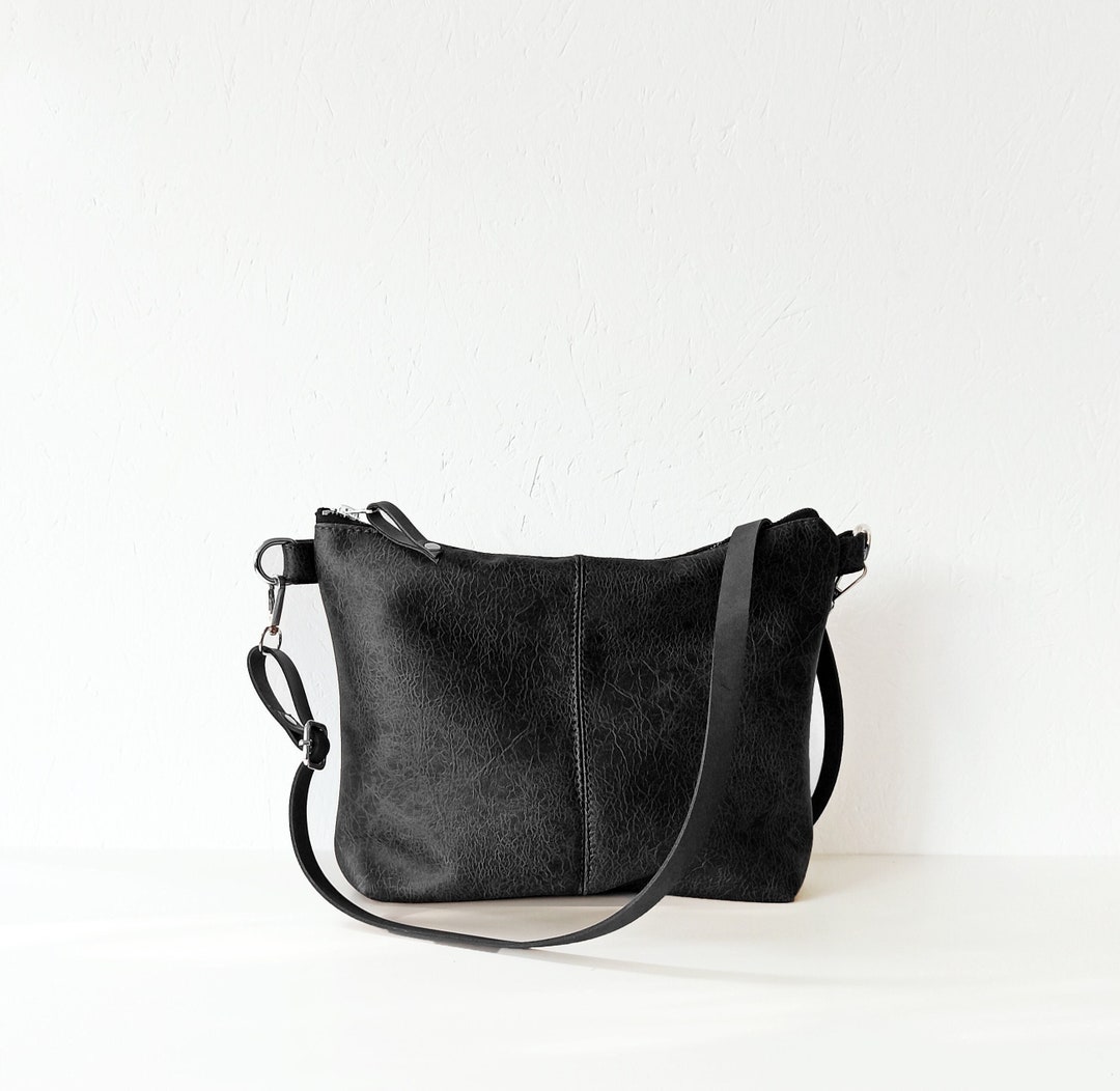 Black Crossbody Bag, Vegan Leather Crossbody Purse, Large Crossbody Bag, Leather Bag, Every Day