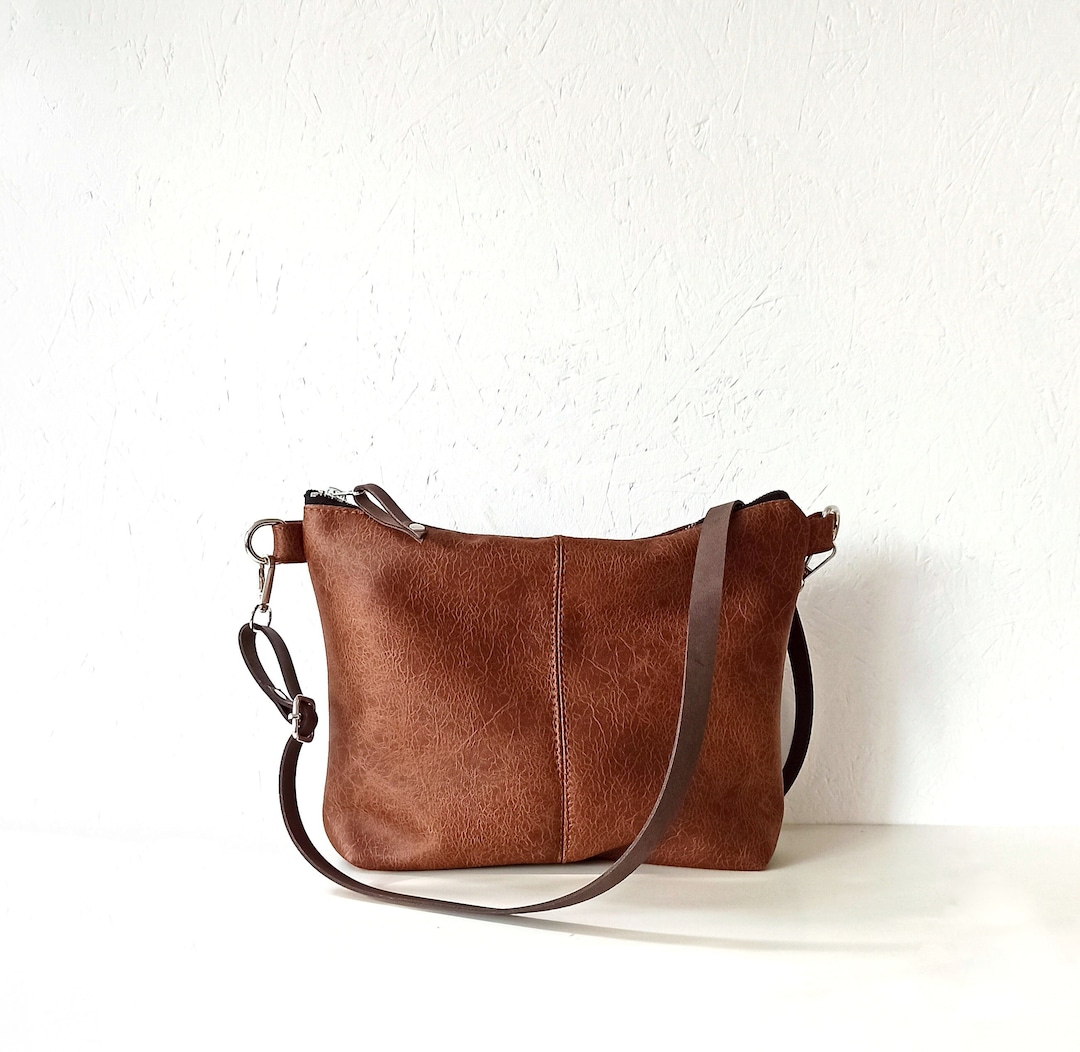 Brown Crossbody Bag, Vegan Leather Crossbody Purse, Cognac Brown Purse