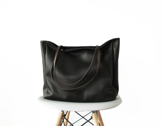 black vegan leather tote