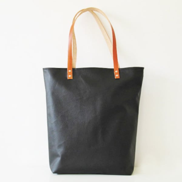Large Leather Tote bag, Faux leather, Shopper bag,Black , Minimalistic tote, Casual Tote