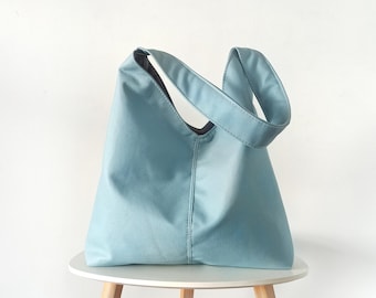 Light Blue Vegan Leather Hobo Bag, Large Shoulder Purse