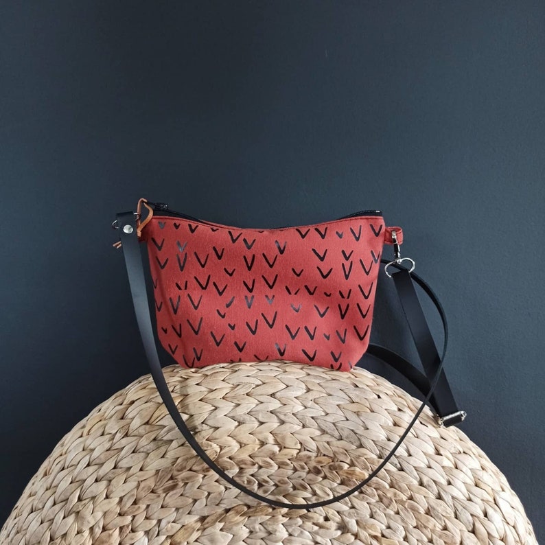 Small canvas crossbody bag in terracotta color, Crossbody purse, Geometric print, Small casual bag, Day bag, Everyday purse, Boho bag image 1