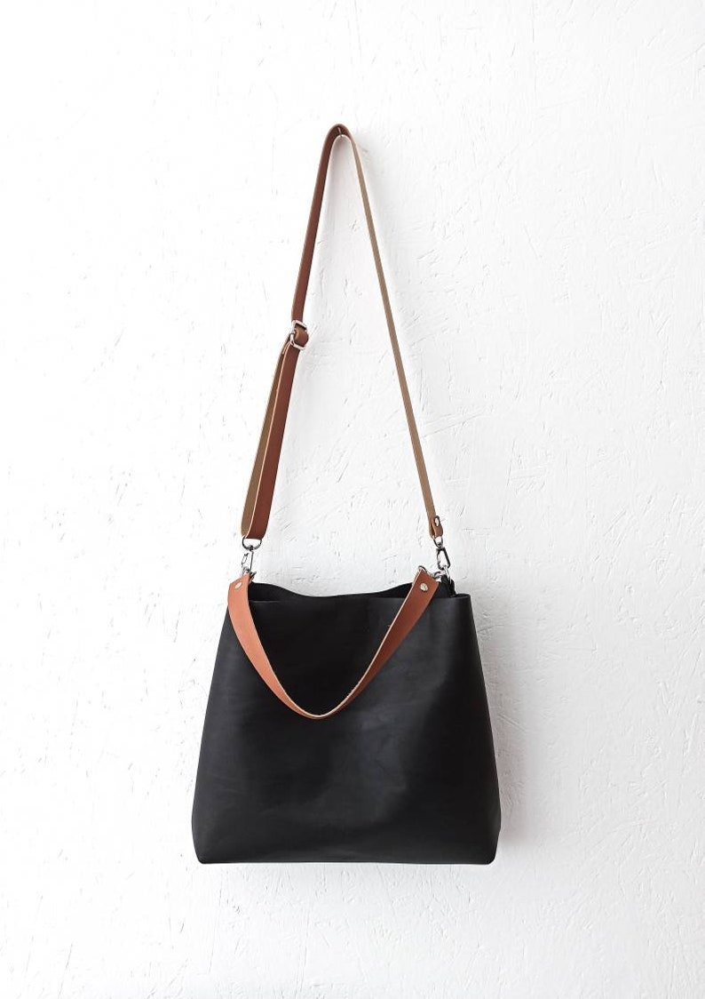 Leather hobo crossbody bag, Crossbody purse, Genuine leather, Black crossbody bag, Leather purse, Minimalist bag, Leather handbag, Hobo image 6