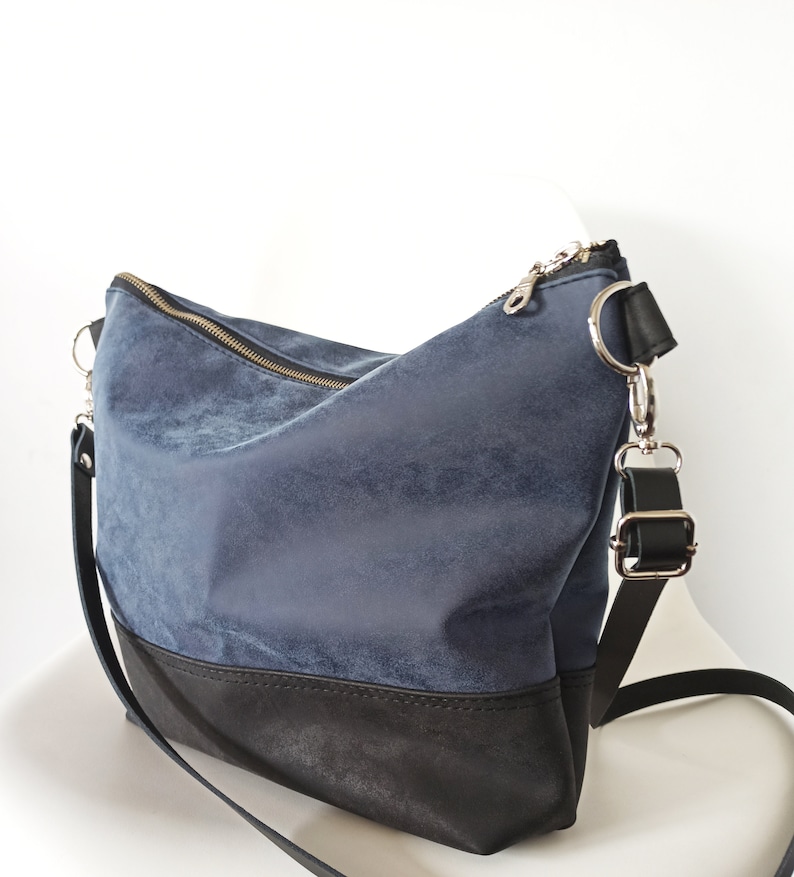 navy leather purse