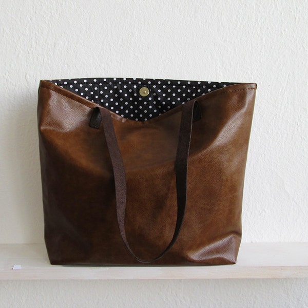 Chestnut Tote Bag, Rustic Leather, Distressed Rustic Look, Casual tote, Everyday tote, Vegan, Handbag