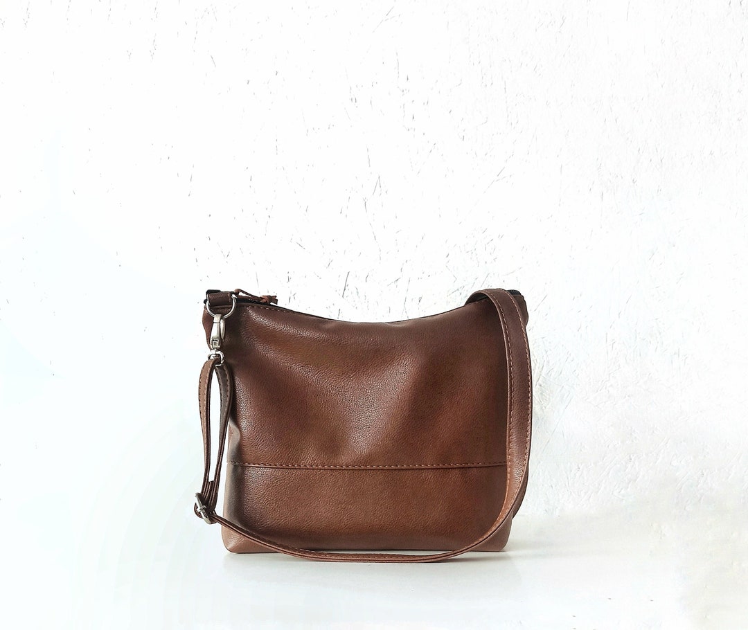 Brown Crossbody Bag, Vegan Leather Crossbody Purse, Minimalist Bag ...