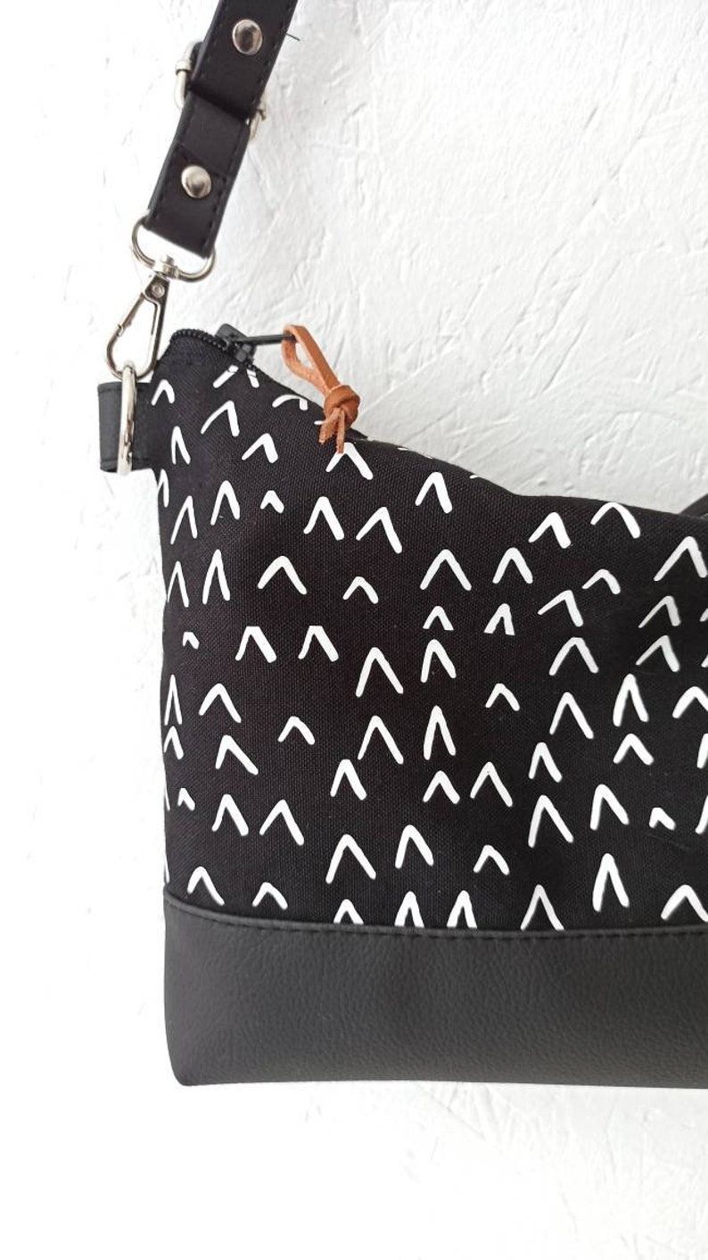 Black Canvas and Vegan Leather Crossbody Bag Crossbody Purse Etsy