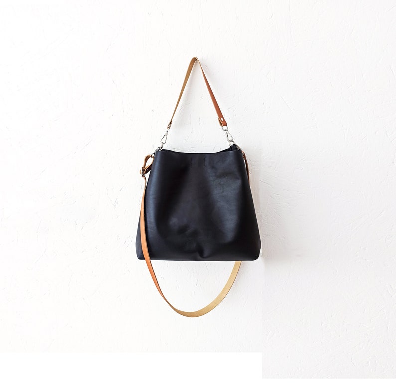 Leather hobo crossbody bag, Crossbody purse, Genuine leather, Black crossbody bag, Leather purse, Minimalist bag, Leather handbag, Hobo image 1