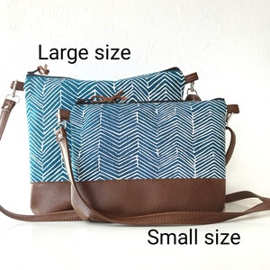 Geometric print crossbody purse, Teal blue bag, Canvas and vegan leather bag, Everyday Purse, Gift , Shoulder bag image 8