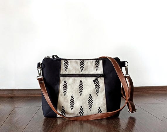 Black Canvas Crossbody bag: Large Shoulder Boho Purse
