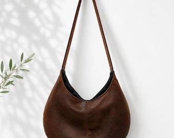 Boho Shoulder Hobo Bag: Vegan Slouchy Brown Casual Purse