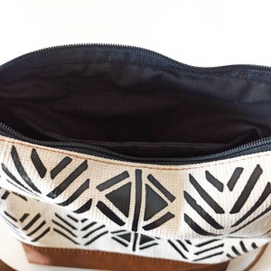 Canvas and leather crossbody bag with geometric print, Large medium crossbody purse, Tribal boho bag, Shoulder bag, Canvas Hobo crossbody image 6