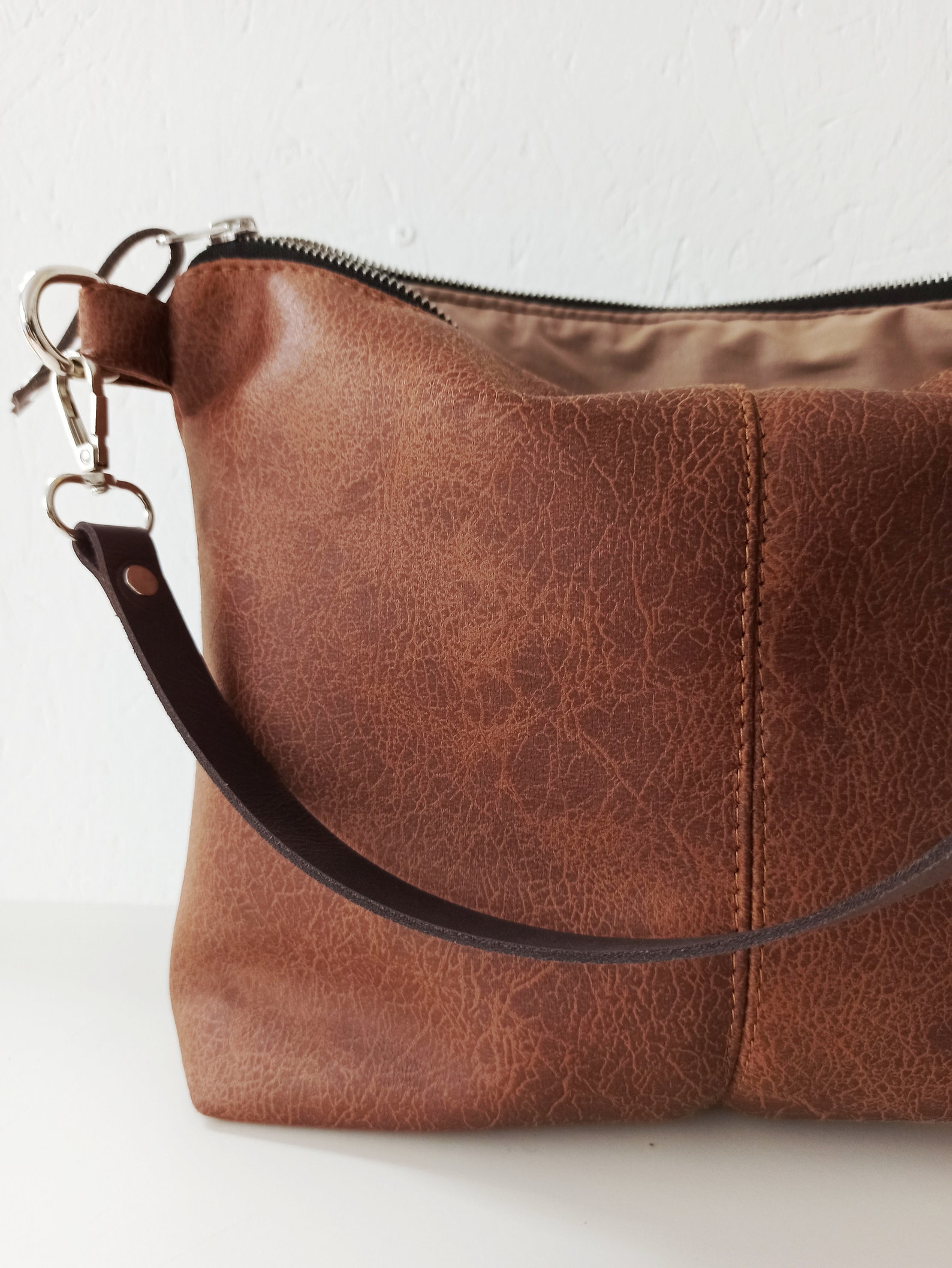 Brown Crossbody Bag Vegan Leather Crossbody Purse Cognac Etsy