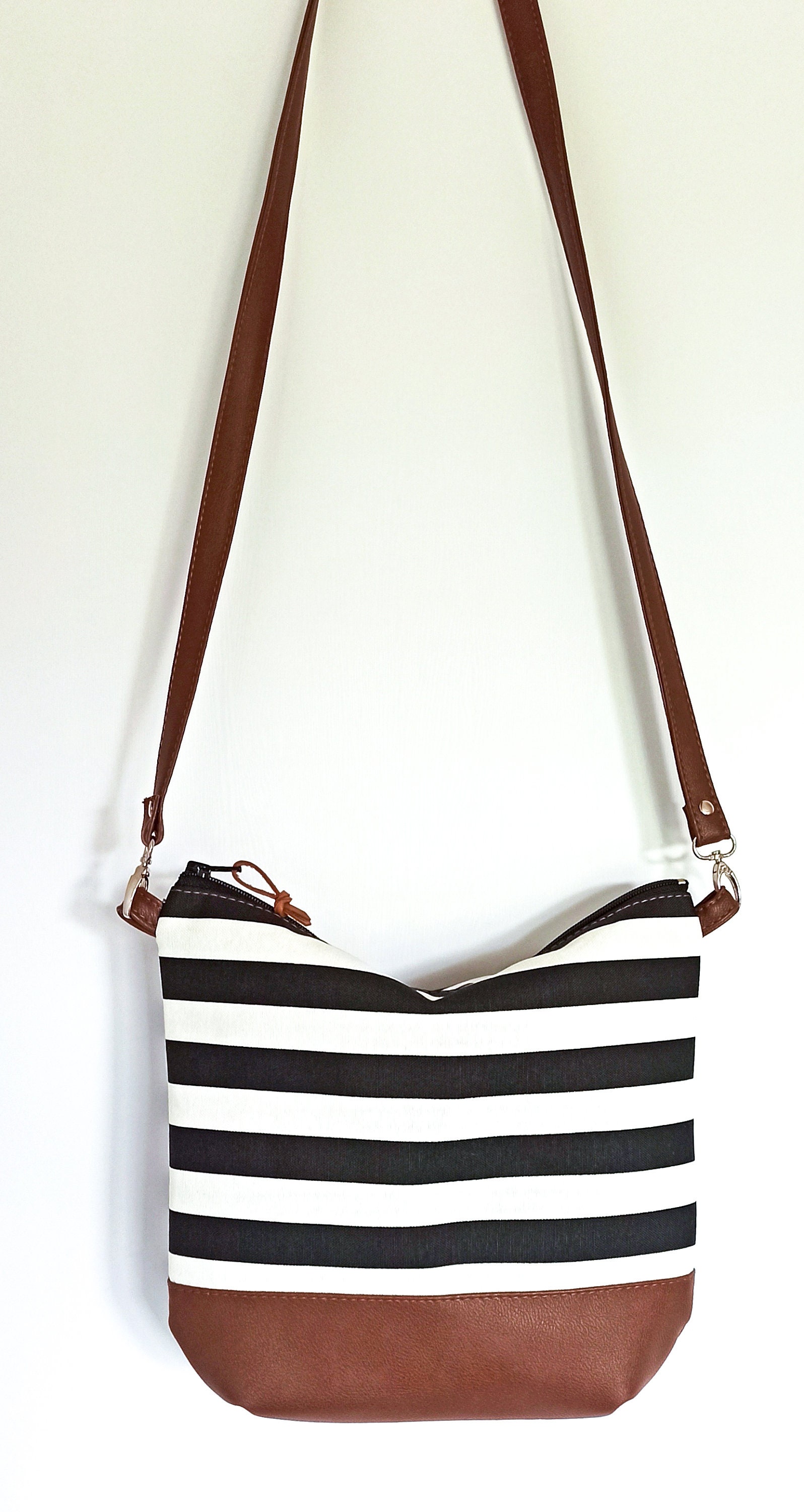 Crossbody Purse in Black with Red & White Stripes