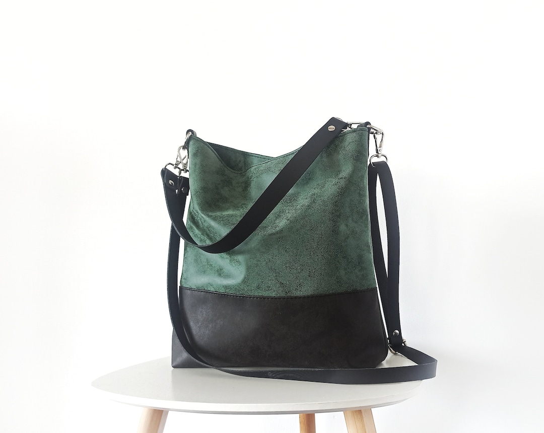 Crossbody Hobo Bag , Vegan Leather Hobo Purse, Medium Size, Forest
