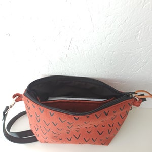 Small canvas crossbody bag in terracotta color, Crossbody purse, Geometric print, Small casual bag, Day bag, Everyday purse, Boho bag image 5