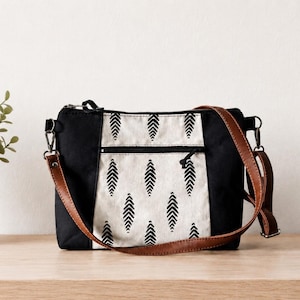 Black Canvas Crossbody bag: Large Shoulder Boho Purse image 1
