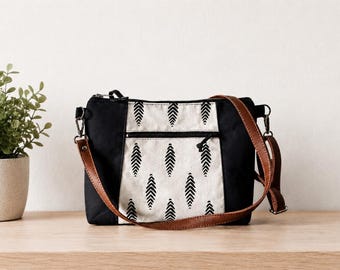 Black Canvas Crossbody bag: Large Shoulder Boho Purse