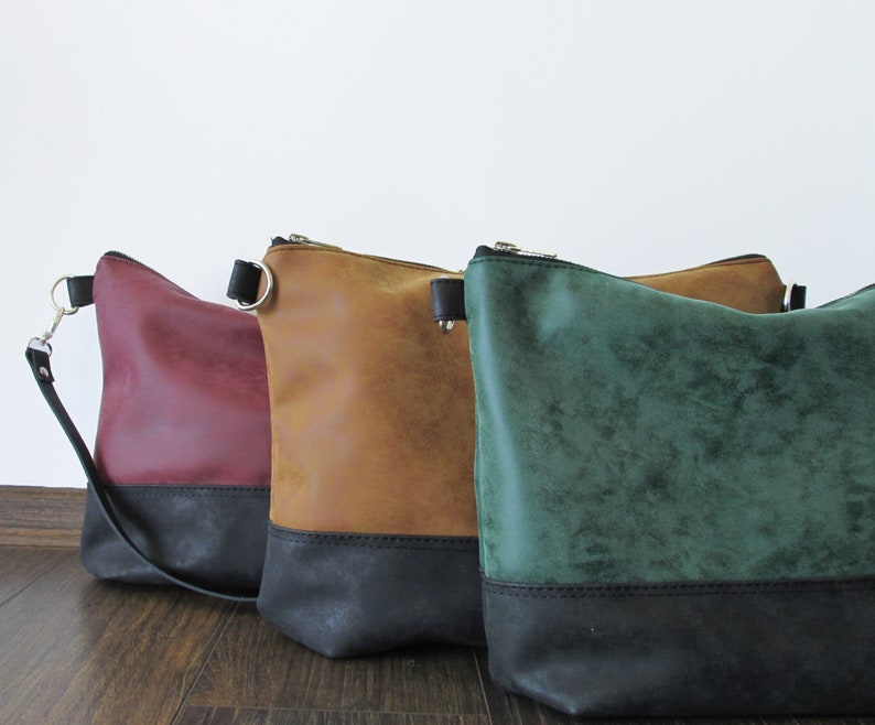 Plum Crossbody Purse Large Crossbody Leather Bag Vegan Etsy