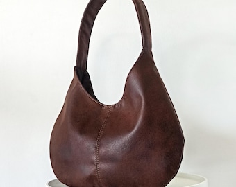 Sac hobo moyen : sac à main minimaliste souple marron chocolat